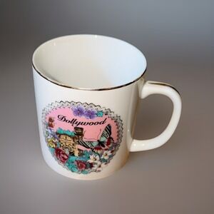 Vtg RARE 80s Dolly Parton "Dollywood" Floral Souvenir Tea Mug Glass Gold